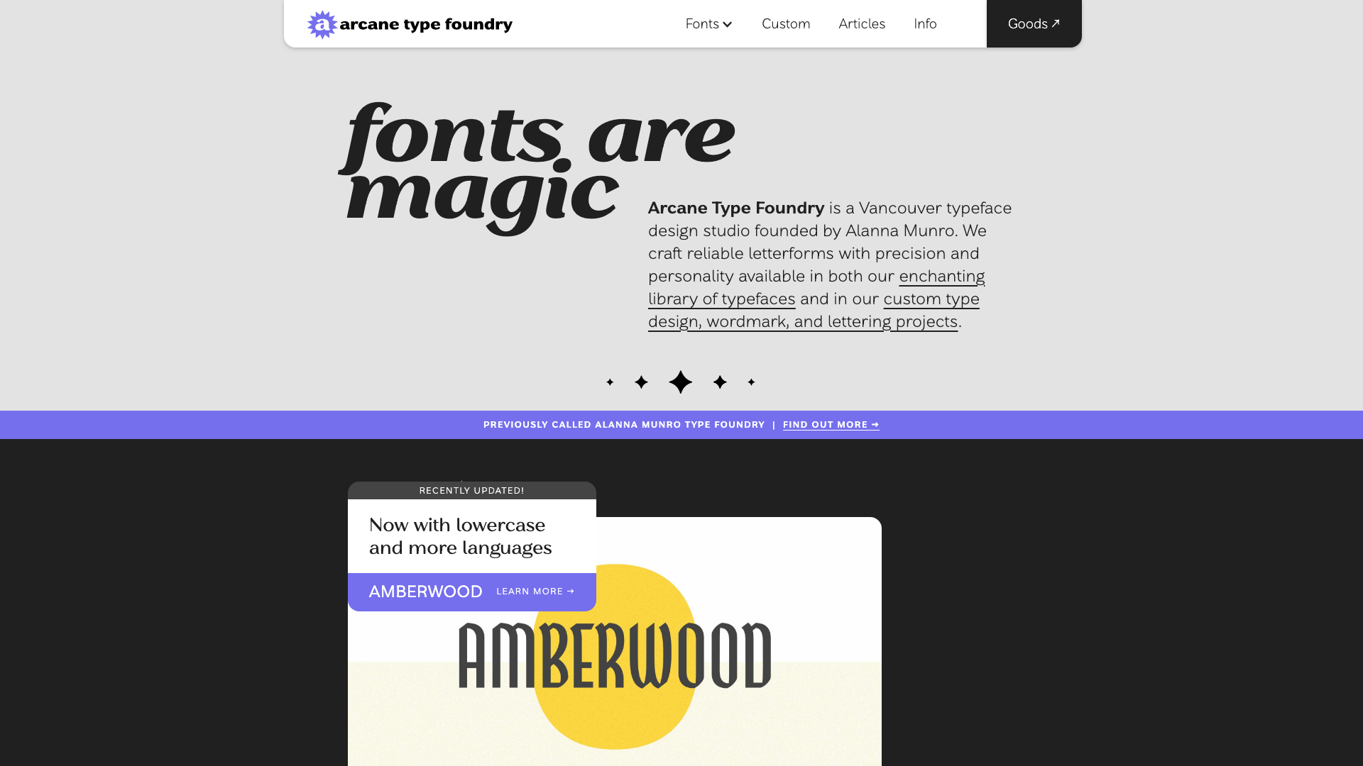 Arcane Type Foundry website screenshot